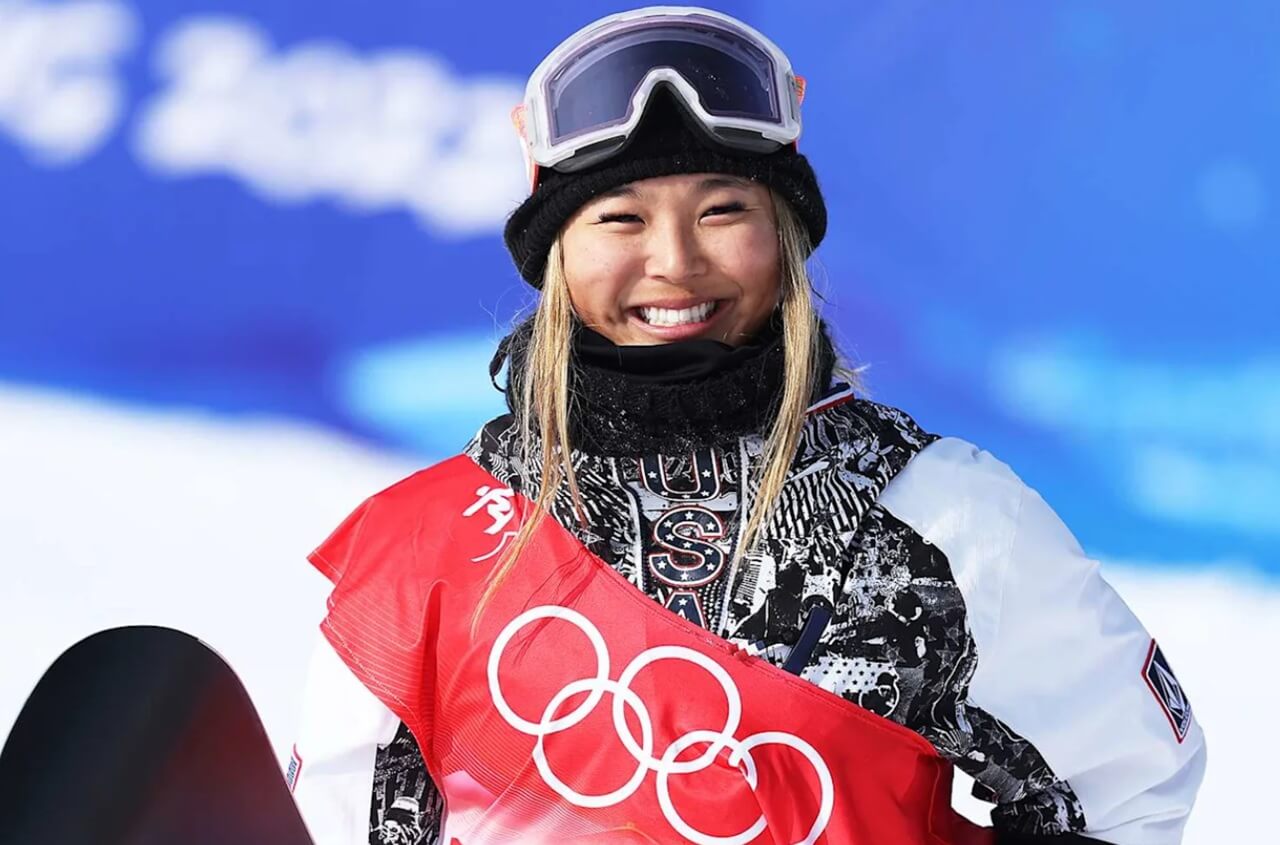 Chloe Kim celebrates Olympic gold at the Beijing 2022 Winter Games.