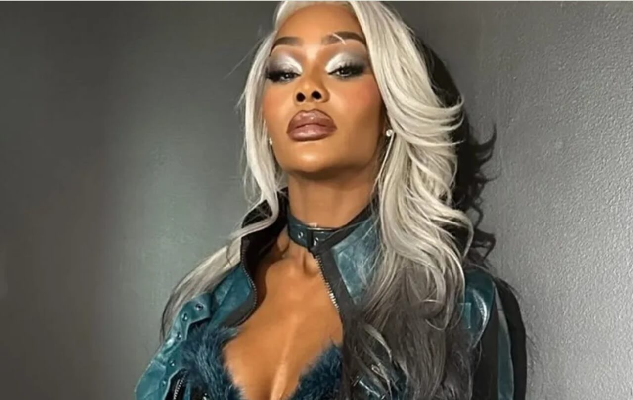 Jade Cargill stuns in fur bra top and bold teal outfit on Instagram.