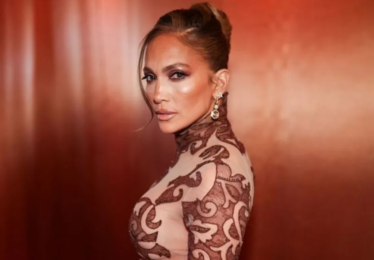 Jennifer Lopez in lilac floral gown inspired by Bridgerton.