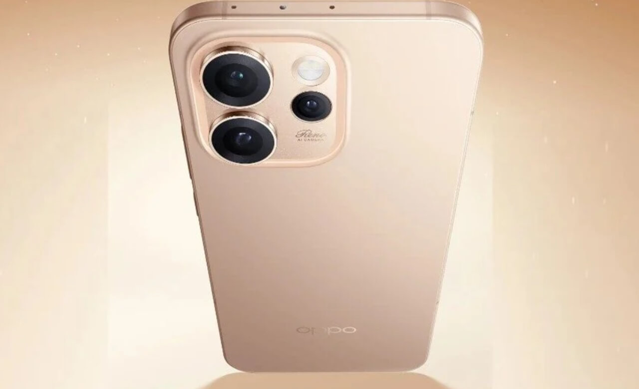 OPPO Reno15 Pro Max smartphone in gold and brown color options.