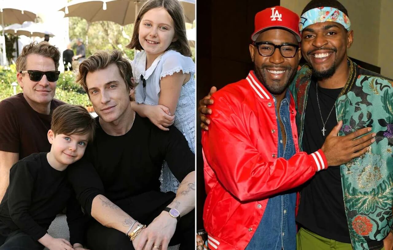"Queer Eye stars Karamo Brown, Tan France, and Jeremiah Brent with their kids"