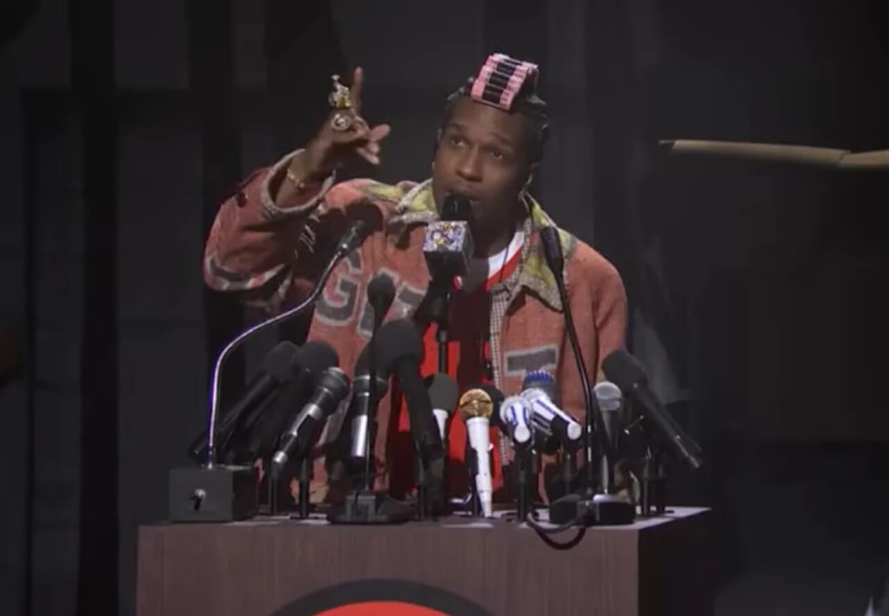 A$AP Rocky performs “Punk Rocky” on SNL stage in streetwear.