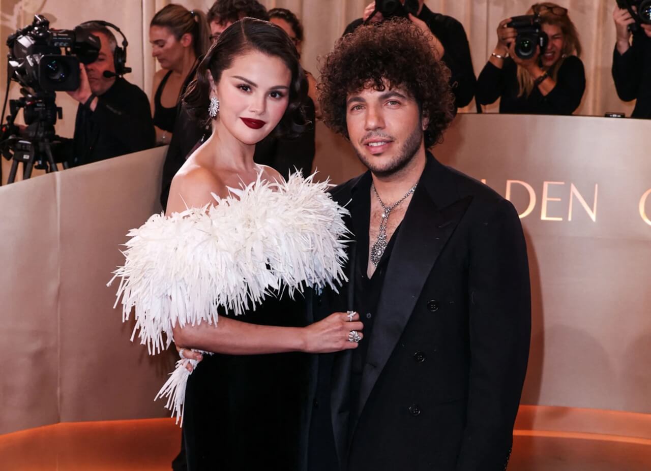 Selena Gomez and Benny Blanco pose together at an event, smiling as they plan to start a family.