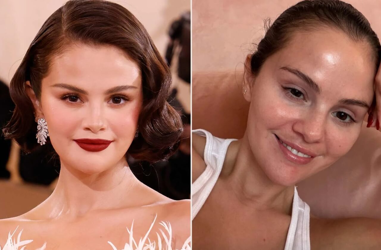 Selena Gomez shares makeup-free selfie after Rare Beauty event and Golden Globes appearance.