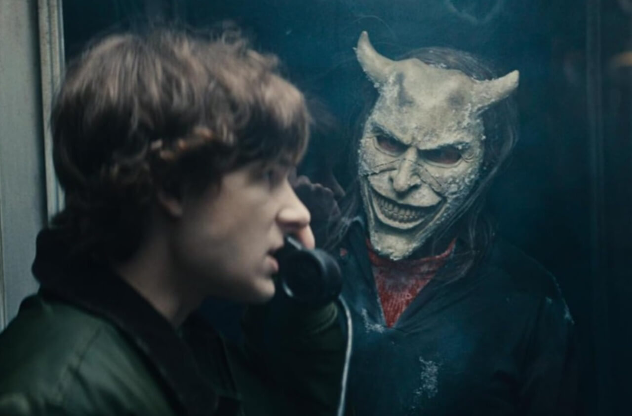 Ethan Hawke as the Grabber in Black Phone 2, a chilling R-rated supernatural sequel.