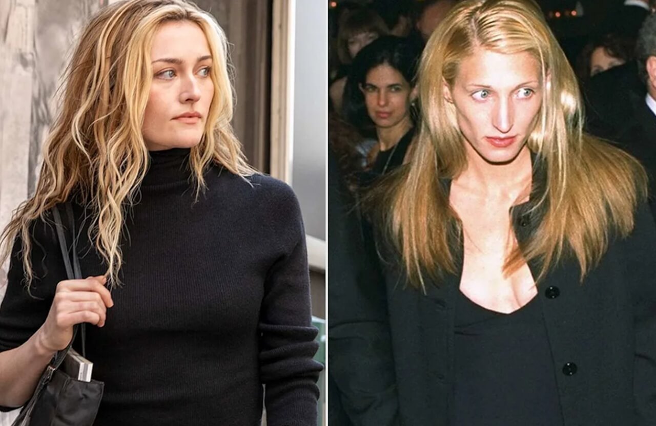 Sarah Pidgeon as Carolyn Bessette-Kennedy in Love Story wearing minimalist fashion