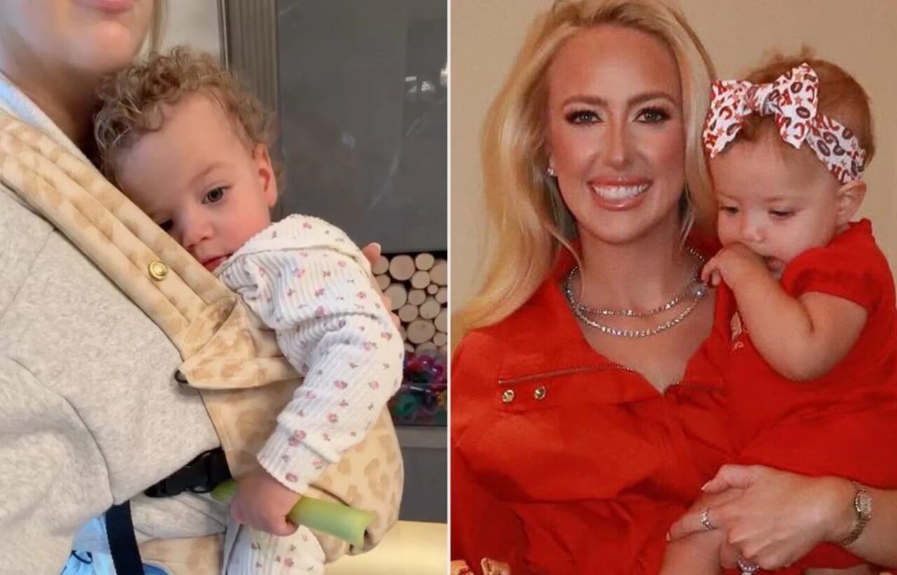 Brittany Mahomes comforts teething baby Golden with snuggles.