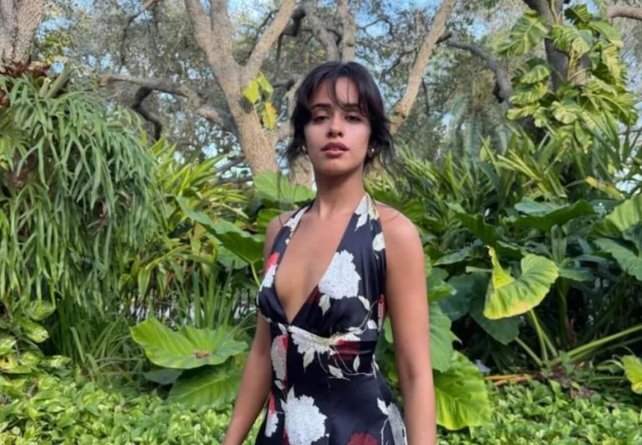 Camila Cabello in backless satin dress on vacation
