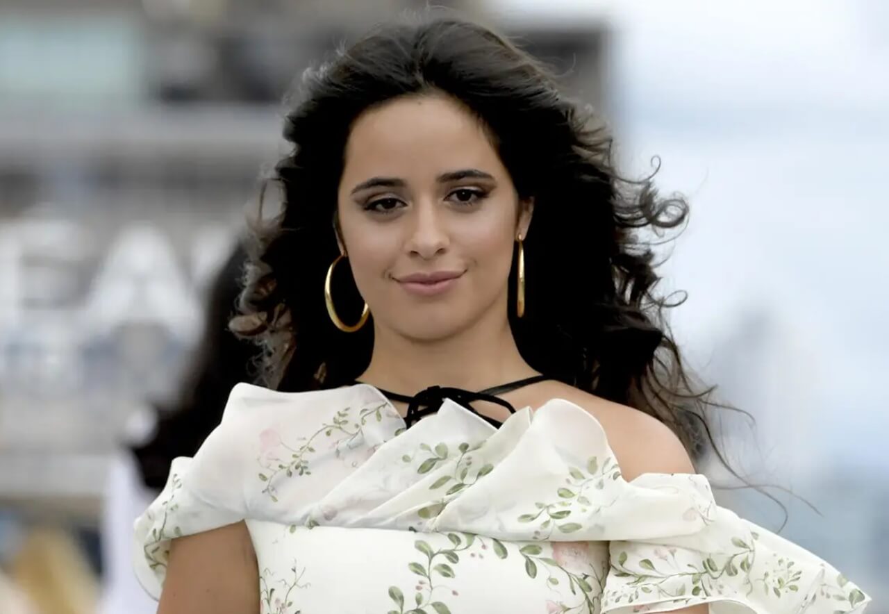 Camila Cabello shows off healthy dark hair in mirror selfie.