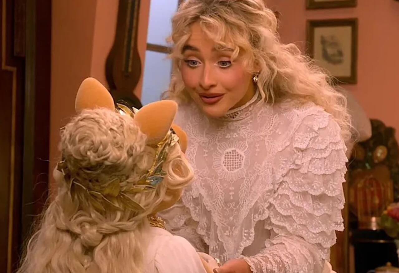 "Kermit, Miss Piggy, Sabrina Carpenter, and Seth Rogen in The Muppet Show 50th Anniversary Special."