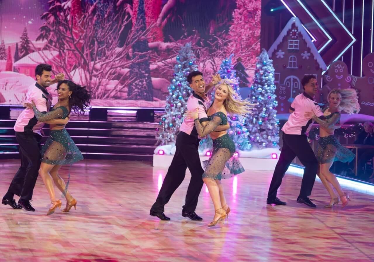 Promotional image for Dancing with the Stars fan convention featuring pros and celebrities in Palm Springs.