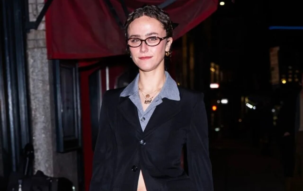 Ella Emhoff in ribbed tank top with side cutout at NYFW.