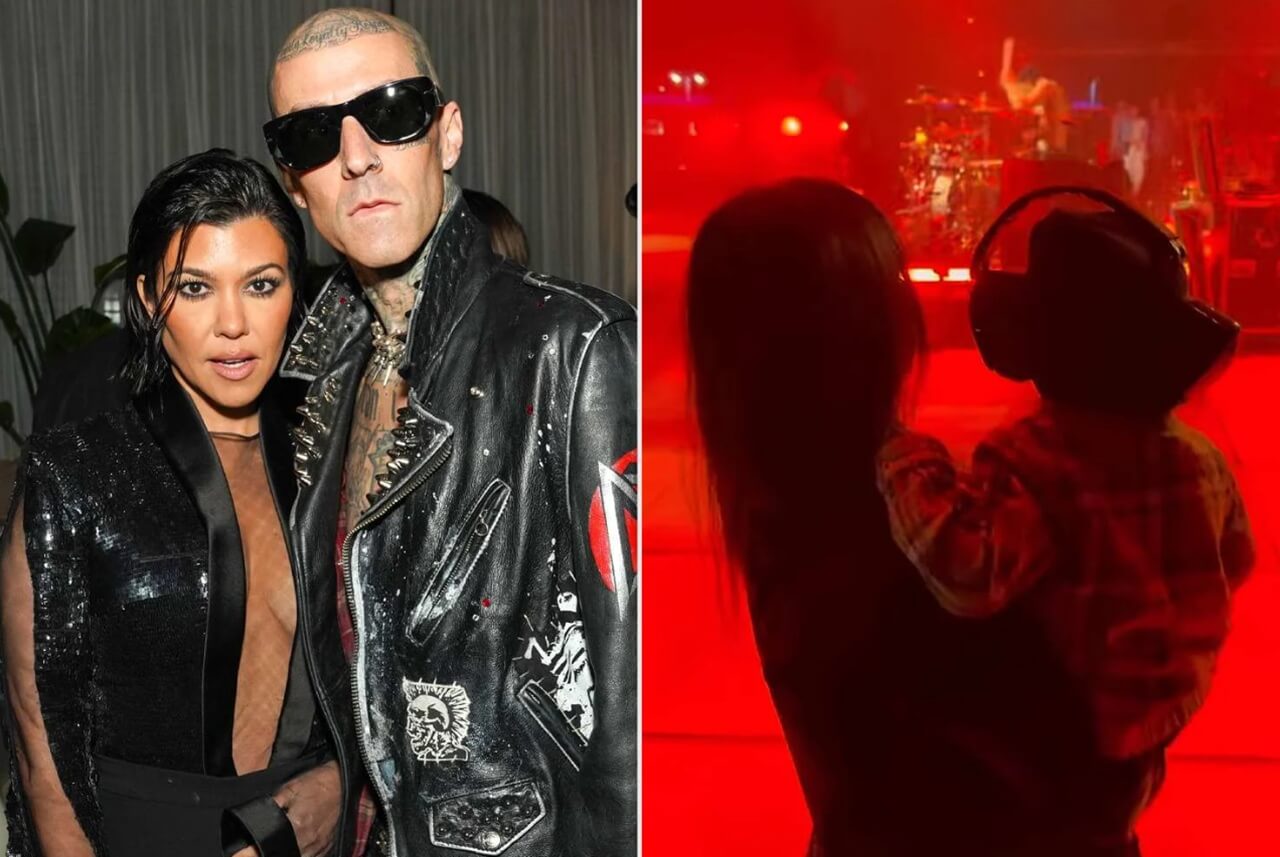 Kourtney Kardashian and son Rocky cheer on Travis Barker at Blink-182 concertv
