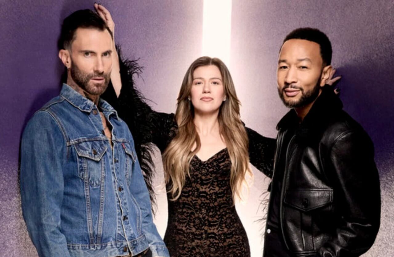 Kelly Clarkson, Adam Levine, and John Legend as coaches on The Voice Season 29