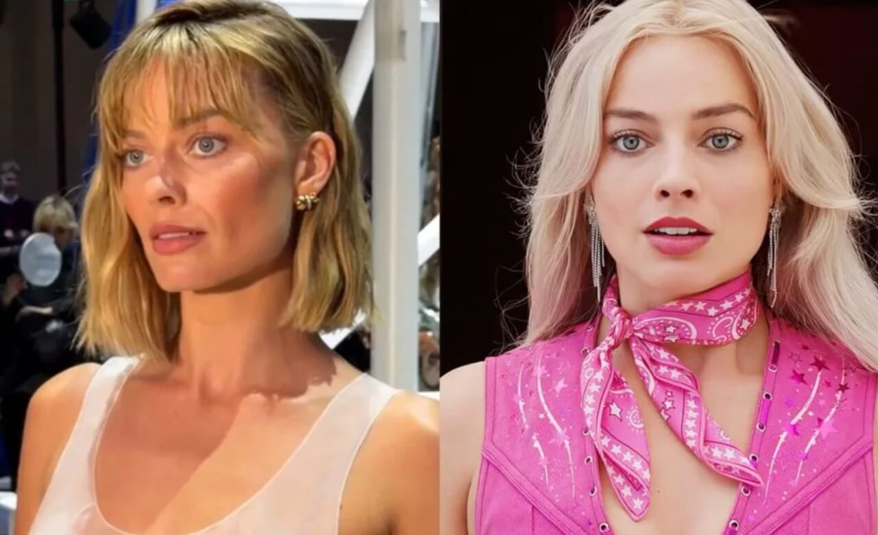 Margot Robbie debuts wet-look bob at Paris Fashion Week.