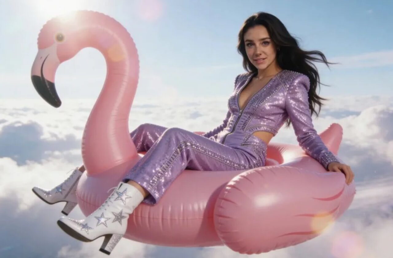 “AI actor Tilly Norwood spotlighted on a Hollywood film set.”