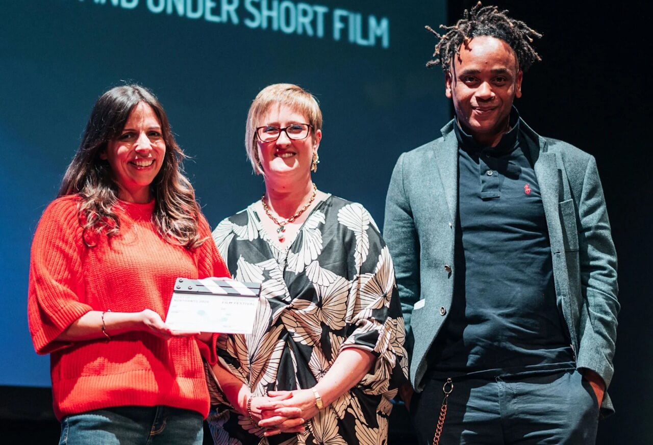 Northampton Film Festival winners celebrate on stage at Royal & Derngate.